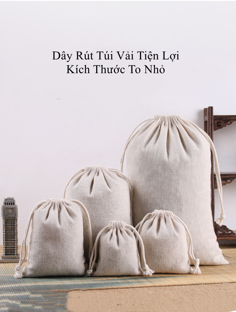 Túi Vải Cotton Mộc Dây Rút Đựng Đồ Tiện Dụng Đi Du Lịch 15*20cm và 29*36cm