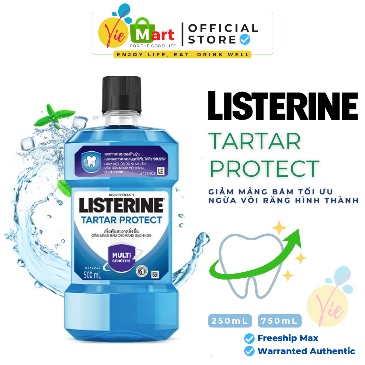 Listerine Tartar Protect - Nước Súc Miệng Giảm Mảng Bám và Ngừa Sự Hình Thành Vôi Răng