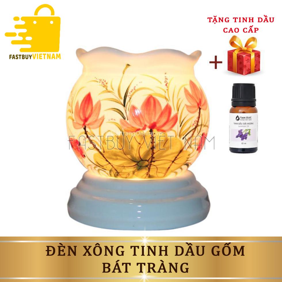 Đèn xông tinh dầu gốm bát tràng +Tặng kèm 1 lọ tinh dầu,  giúp tạo hương thơm nhẹ nhàng dễ chịu