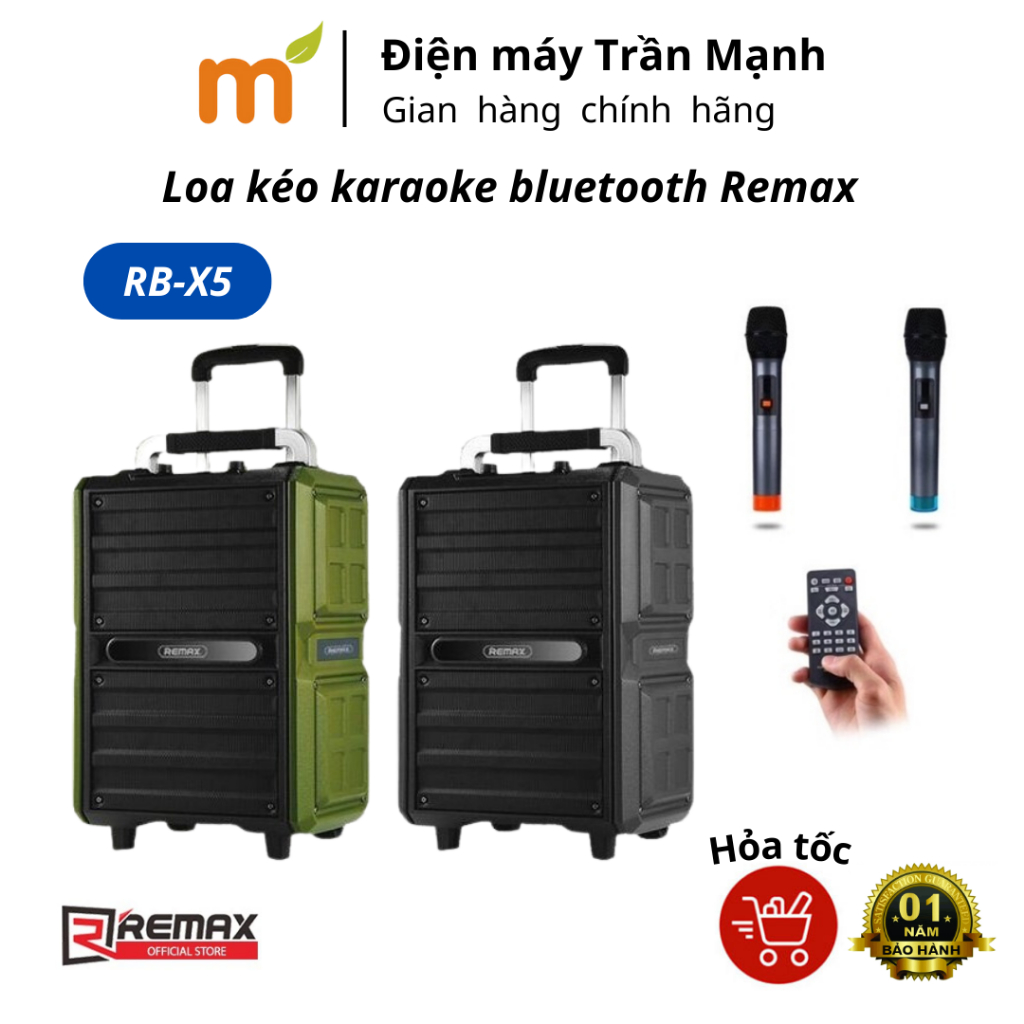 Loa kéo Bluetooth ngoài trời công suất lớn Remax RB-X5 kèm 2 míc micro/Loa Bluetooth Ngoài Trời Hoco HA5 60W 2 míc