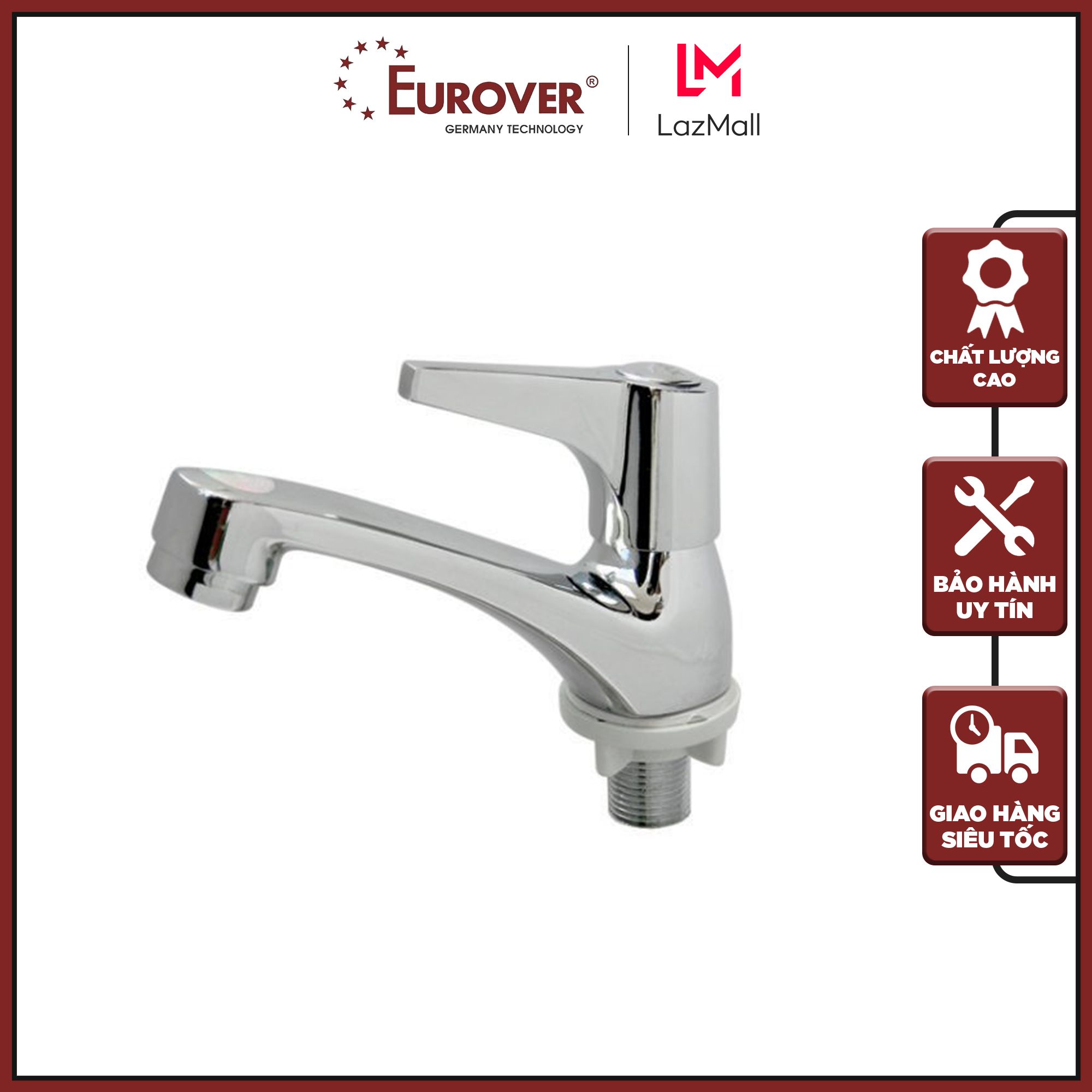 Freeship vòi lavabo 1 đường nước lạnh eurover chính hãng ple-5011 vòi nước đồng thau mạ niken+crome 3 lớp sáng bóng, bảo hành 3 năm