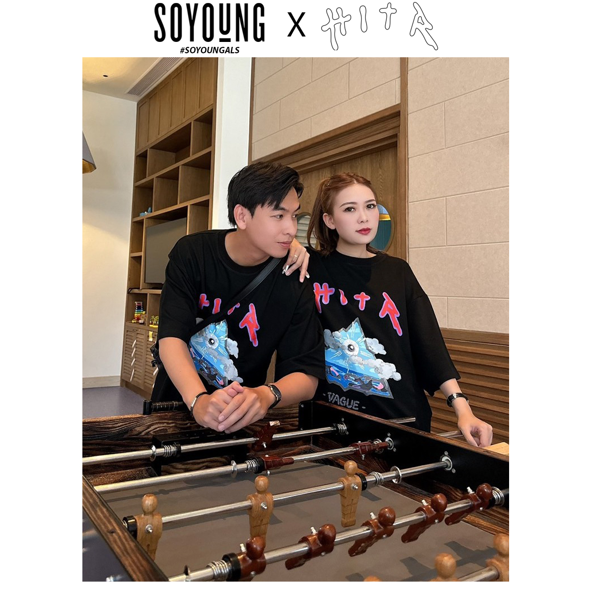 So young x hitr - áo phông tay lỡ unisex vague chất liệu cotton co giãn 4 chiều đủ size - ahit220303