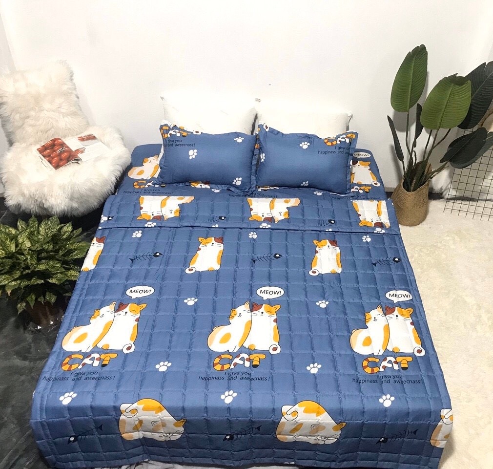 Bộ Chăn Ga Gối , Mèo Đôi , Chất Liệu Bền Đẹp, Không Phai, Không Xù, Mẫu Mã Kích Cỡ Đa Dạng