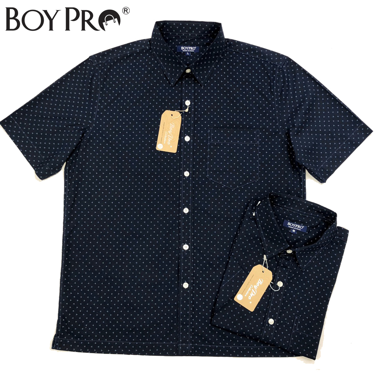 [MUA 2 GIAM 10K 3 GIAM 25K] Áo Sơ Mi Nam Vạt Ngang Trung Niên Boypro BP028 Chấm Bi Xanh Đen