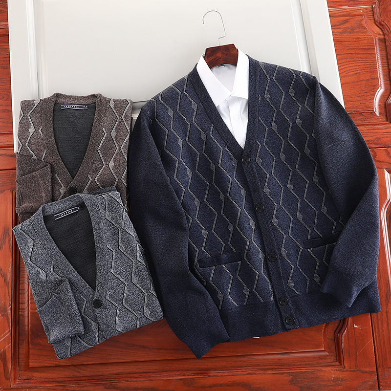 Áo khoác nam trung niên, áo len nam cho bố, áo khoác len trung niên cổ V, áo len cardigan nam