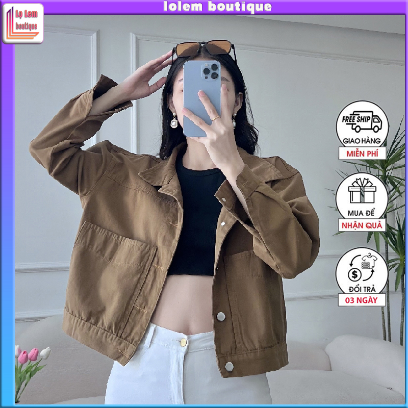 Áo khoác kaki Nữ croptop lửng hàn quốc form rộng phối túi hộp cá tính phong cách Sành điệu - Hot trend 2023