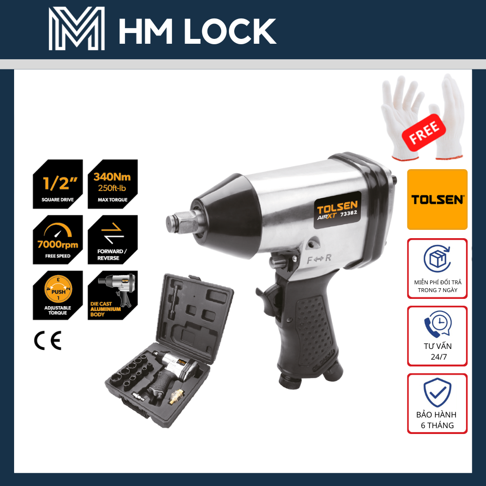 BỘ 17 MÓN SÚNG HƠI MỞ BU LÔNG 1/2'' TOLSEN 73382 - HÀNG CHÍNH HÃNG - HM LOCK