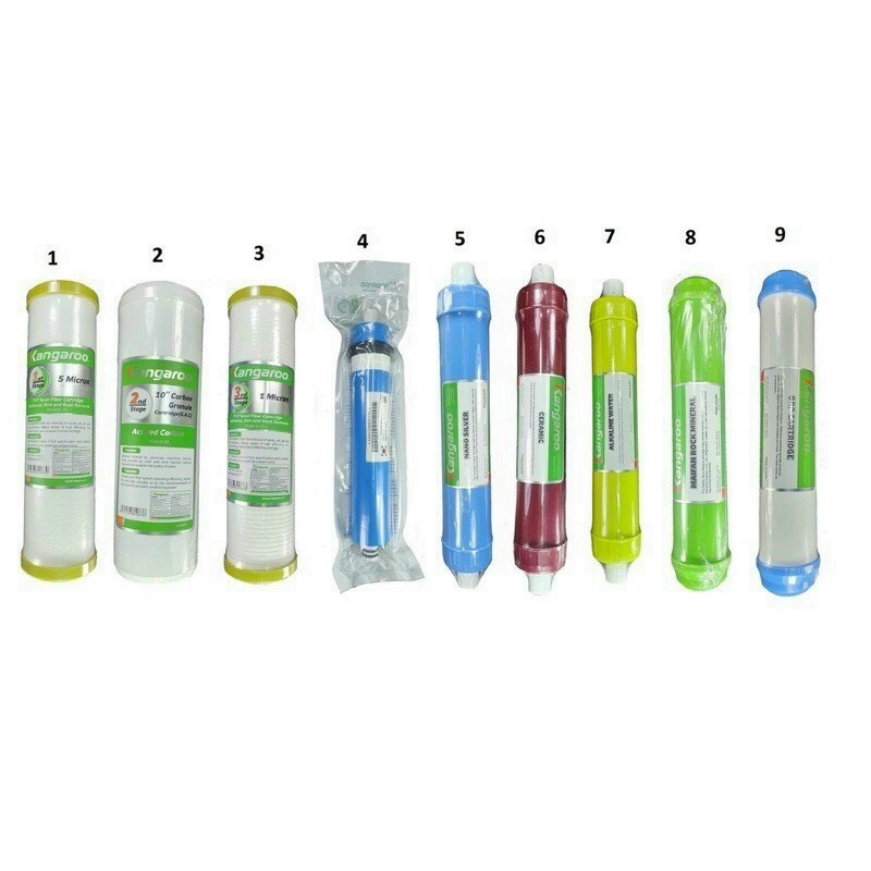 Combo lõi lọc kangaroo từ 1-9 gồm 123 ,màng ro,lõi khoáng 56789