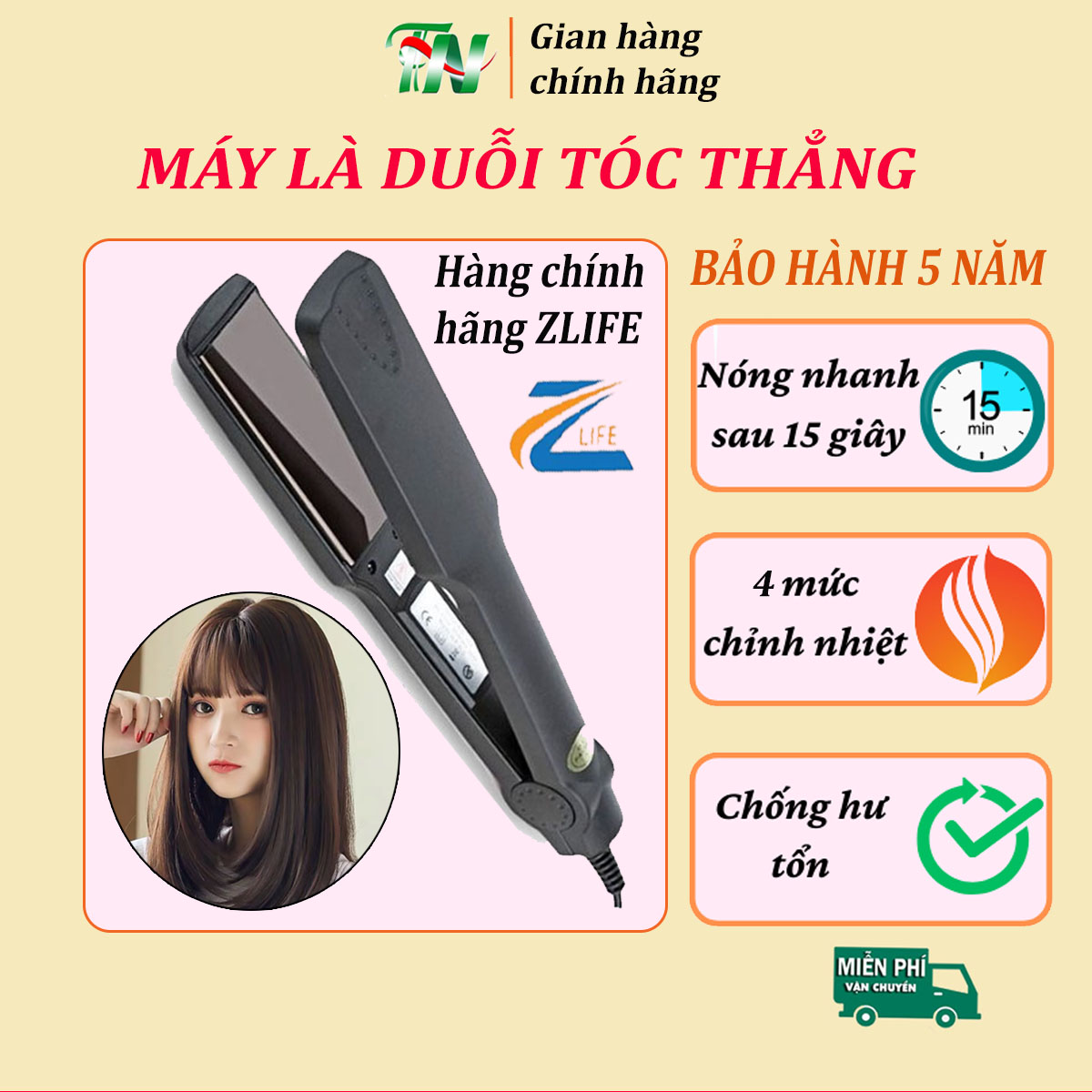 Máy duỗi là ép tóc thẳng chính hãng Zlife, Máy duỗi tóc mini 4 chế độ phù hợp mọi loại tóc, Máy duỗi là tóc bản to làm đẹp hiệu quả không cần ra tiệm