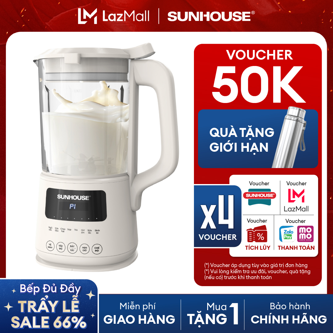 Máy làm sữa hạt đa năng SUNHOUSE SHD5261 1200ML - SHD5260 800 ML- Xay cực nhuyễn - Có chức năng nấu cháo - Công suất mạnh  - Cối thủy tinh an toàn - Bảo hành 12 tháng