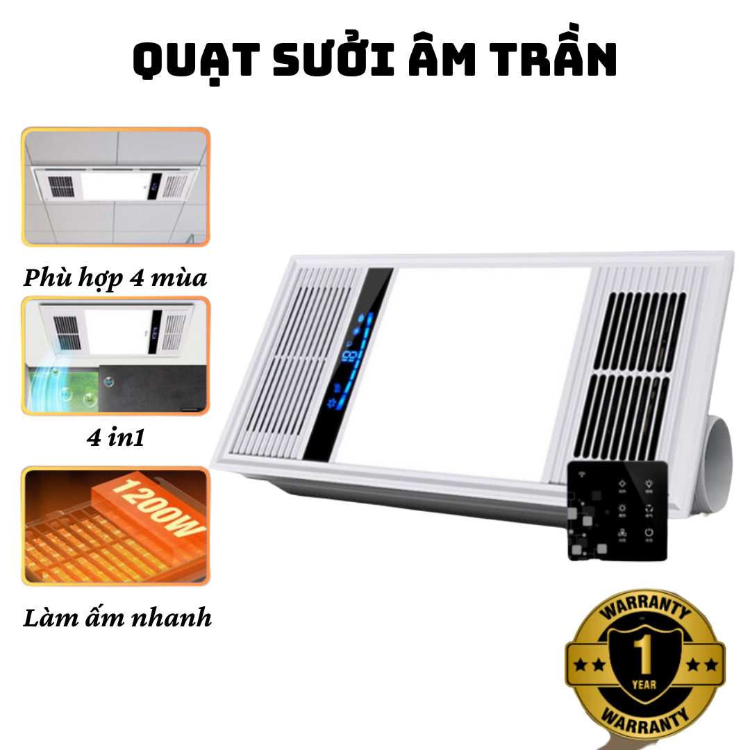 Quạt sưởi âm trần KAW, đèn sưởi phòng tắm thông minh, sưởi ấm, thông gió, quạt mát, hút ẩm, chiếu sáng, màn hình LCD dễ sử dụng