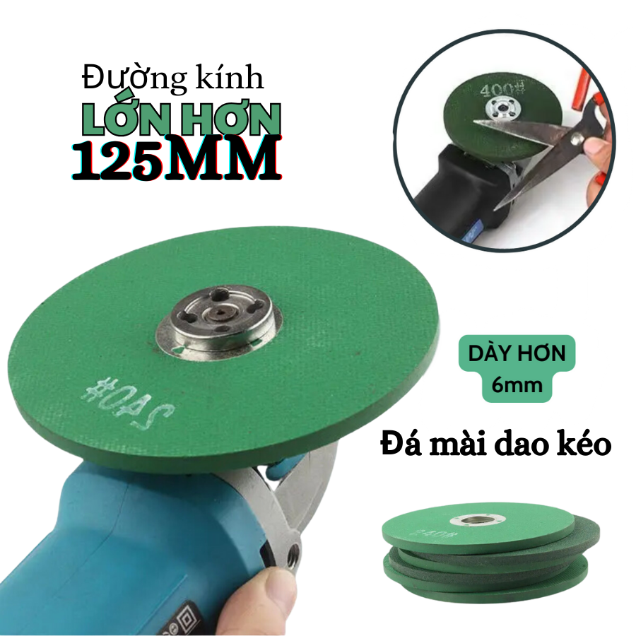 Đá mài dao kéo, mài kim loại dày 6mm size to 125mm dùng cho máy mài, máy cắt, máy khoan tay