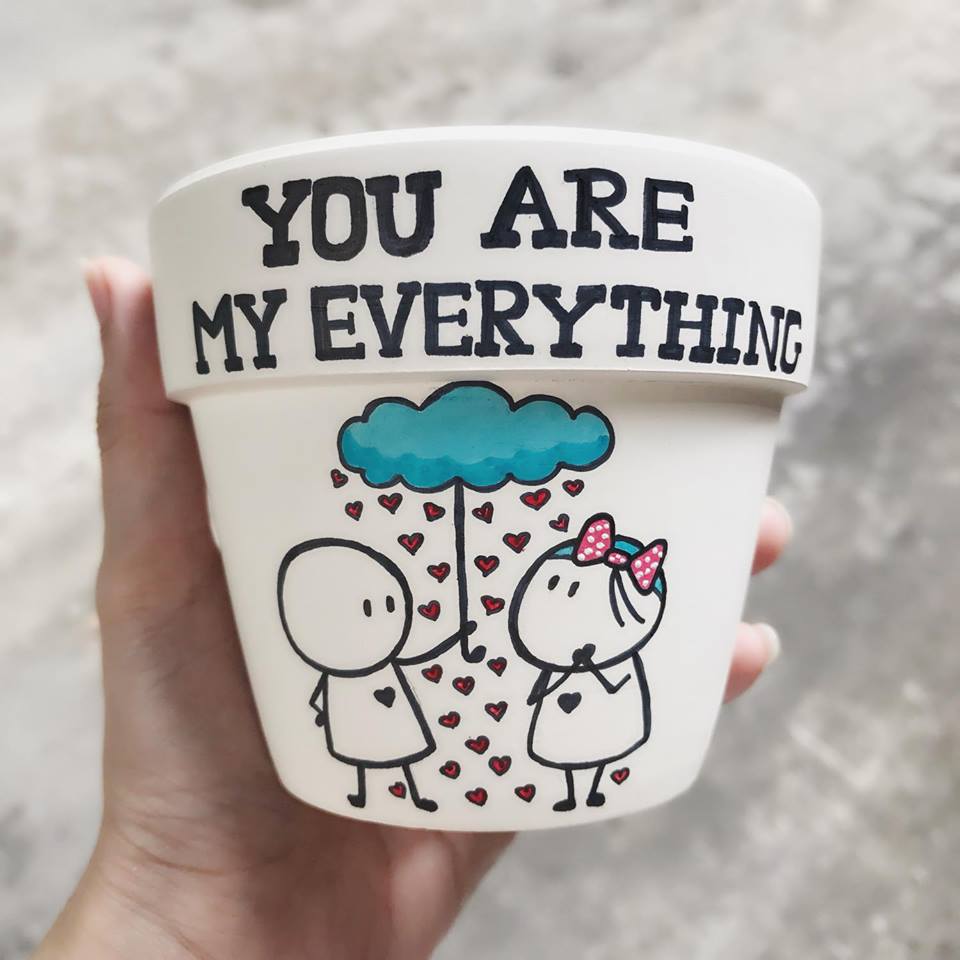 CHẬU VẼ, CHẬU ĐẤT VẼ, QUÀ TẶNG SINH NHẬT, CHẬU CÂY MINI. CHẬU SEN MINI