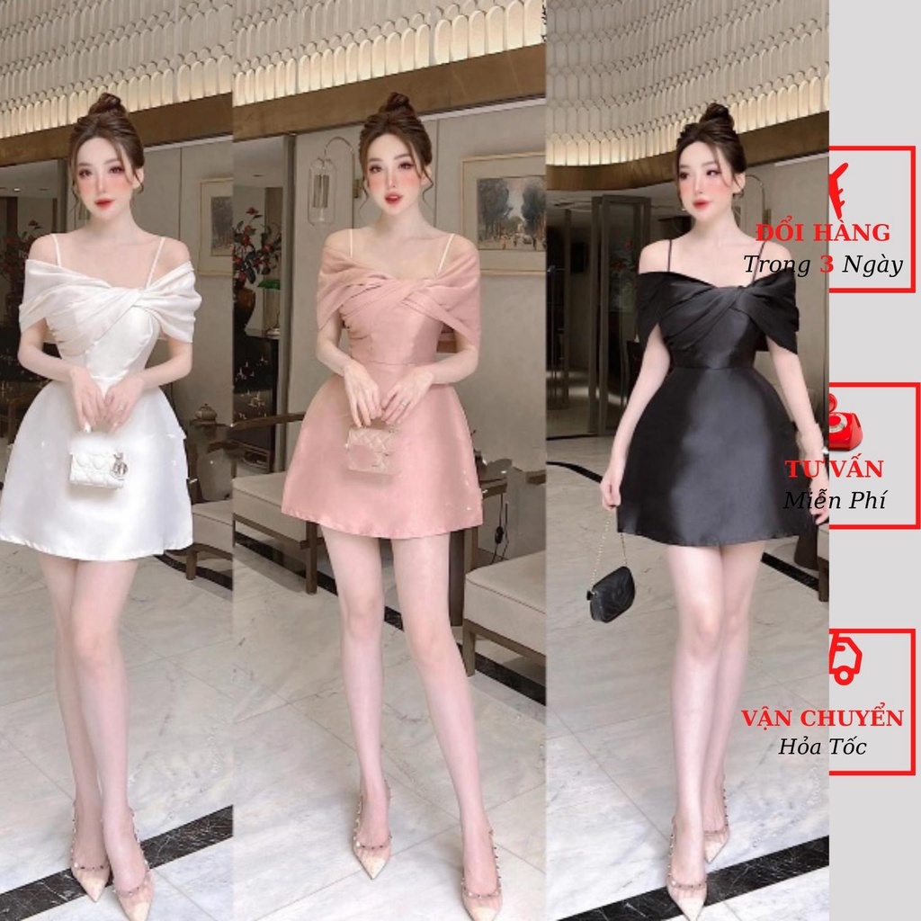 Đầm 2 Dây Trễ Vai Ngực Bèo  Váy 2s Nữ Chất Voan Dáng Lỡ 3 Màu   Shopee  Việt Nam