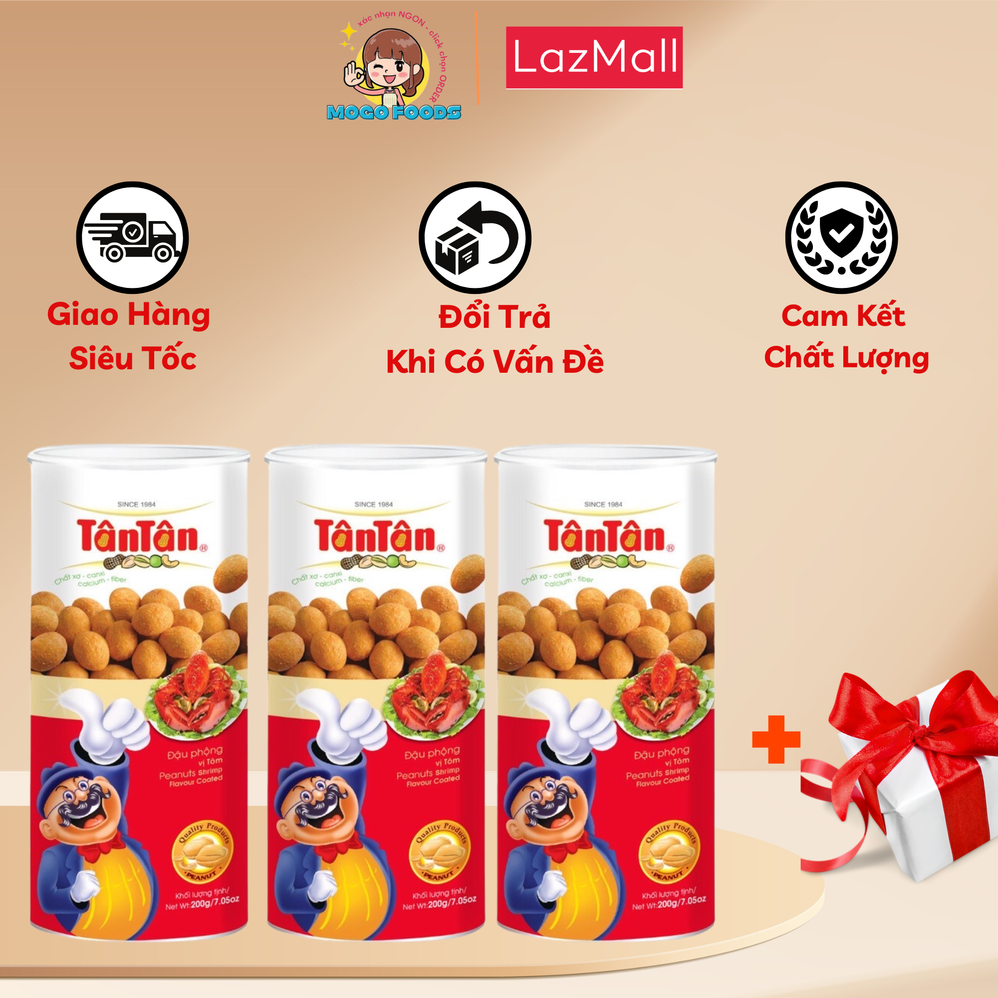 Combo 3 hũ Đậu phộng vị Tôm Tân Tân lon 200g