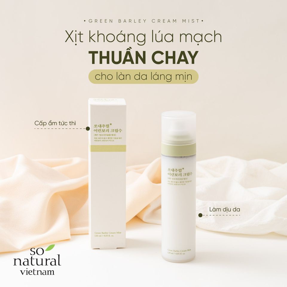 Xịt khoáng cấp ẩm dưỡng da mầm lúa mạch Green Barley Cream Mist So Natural
