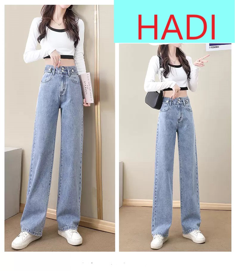 [ XANH NGỠ NGÀNG ] QUẦN JEAN ỐNG RỘNG NỮ LƯNG CAO 2 NÚT 2 ĐAI MÀU XANH NHẠT LAI CUỐN CAO CẤP HADI ĐỦ SIZE FORM RỘNG MÁT MẺ, SIÊU XỊN SÒ, CỰC ĐẲNG CẤP HOT HIT