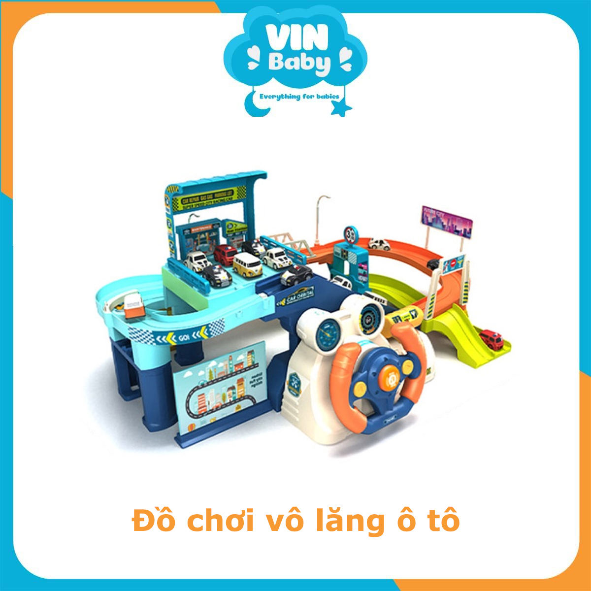 Bộ đồ chơi Vô lăng kèm Gara - Đồ chơi bãi đỗ xe cho bé - VinaBaby