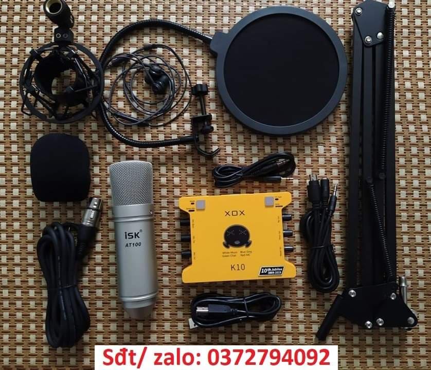Bộ mic thu âm ISK at100 sound card xox k10 2020 phiên bản tiếng anh chân màng dây live đầy đủ tặng tai nghe