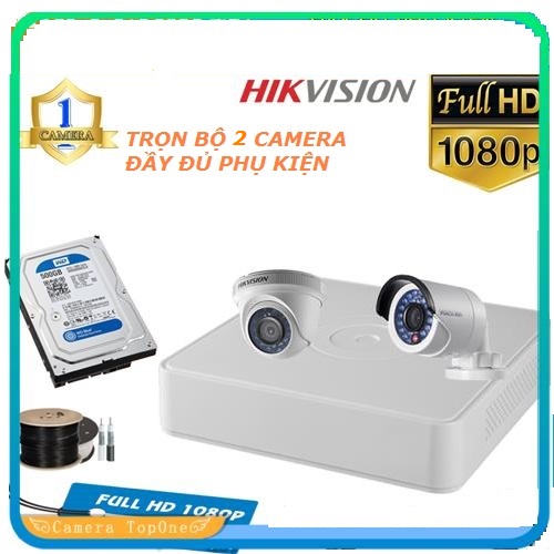 [HCM][NHÀ PHÂN PHỐI BH 2 NĂM FREESHIP 20K]Trọn bộ camera hik vision full hd 1080p 2.0m - bộ 2 camera đầy đủ phụ kiện kèm hdd 500gb