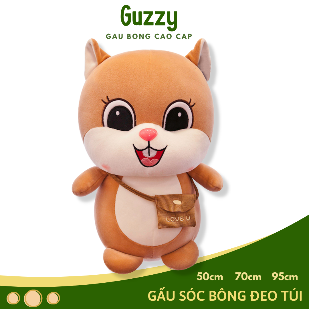 Gấu bông sóc đeo túi, thú nhồi bông con sóc, sóc bông cute làm quà tặng
