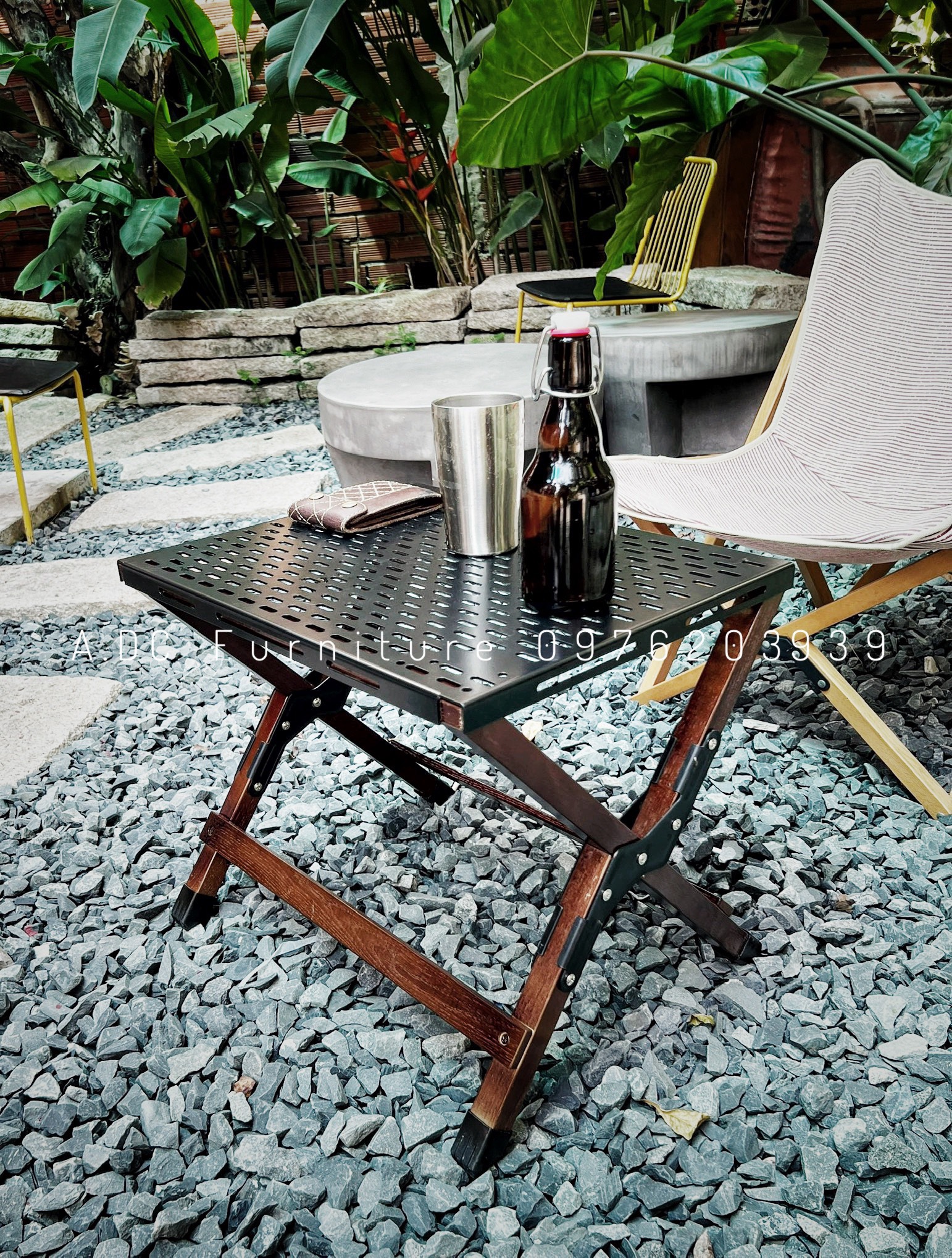 Bàn camping - cafe xếp gọn - Glamping - Mặt sắt sơn tỉnh điện