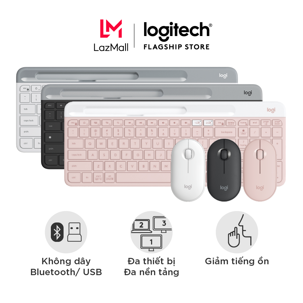 Combo chuột phím không dây bluetooth và USB Logitech K580 & M350 - Yên tĩnh, đa thiết bị