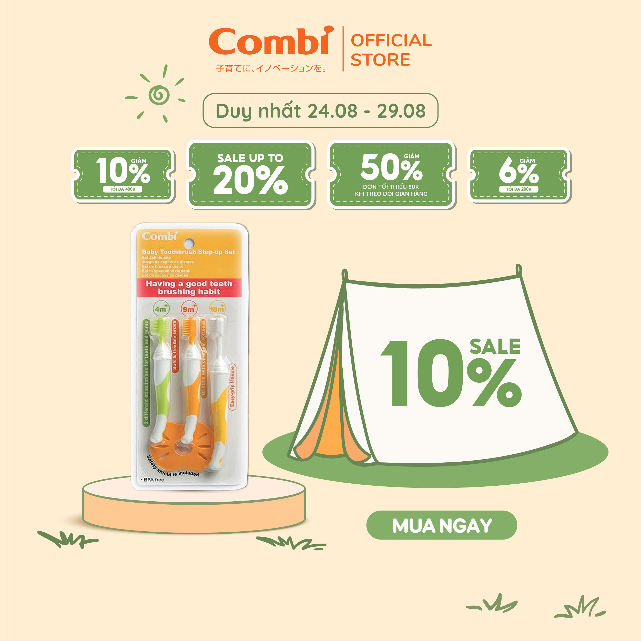 Bộ bàn chải đánh răng bước 1,2,3