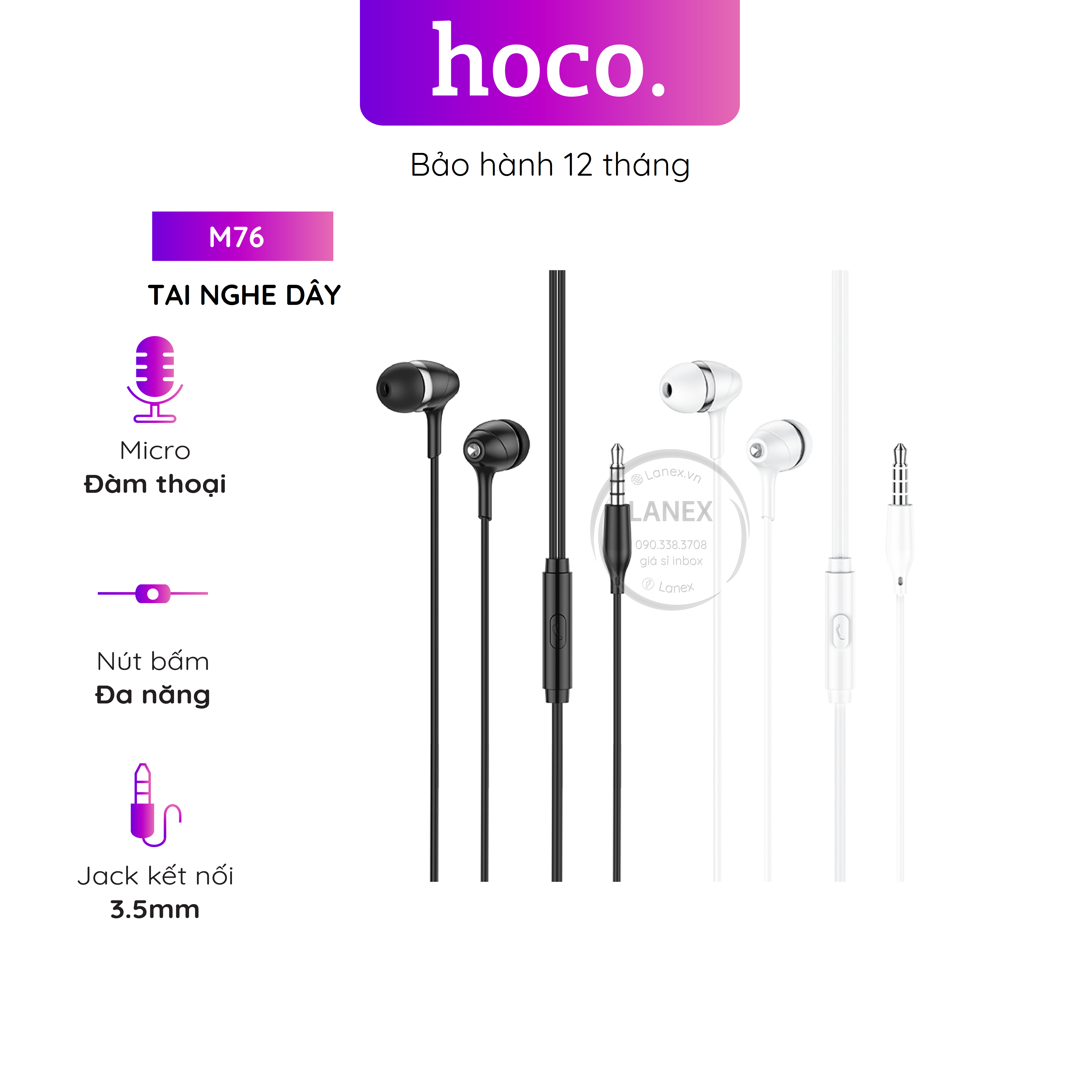 Tai nghe dây hoco m76 tpe jack 3.5mm có mic dài 1.2m
