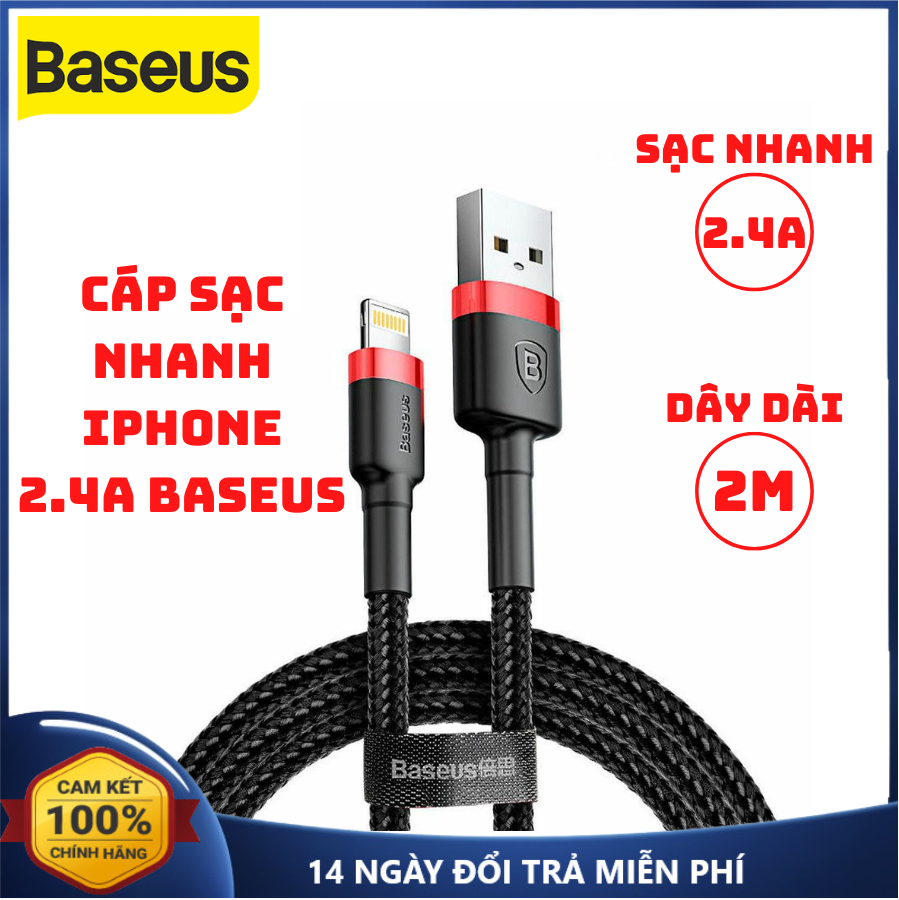 Cáp sạc nhanh iphone 2.4a baseus usb to lightning dây sạc nhanh iphone bọc dù cáp sạc nhanh iphone bọc dù