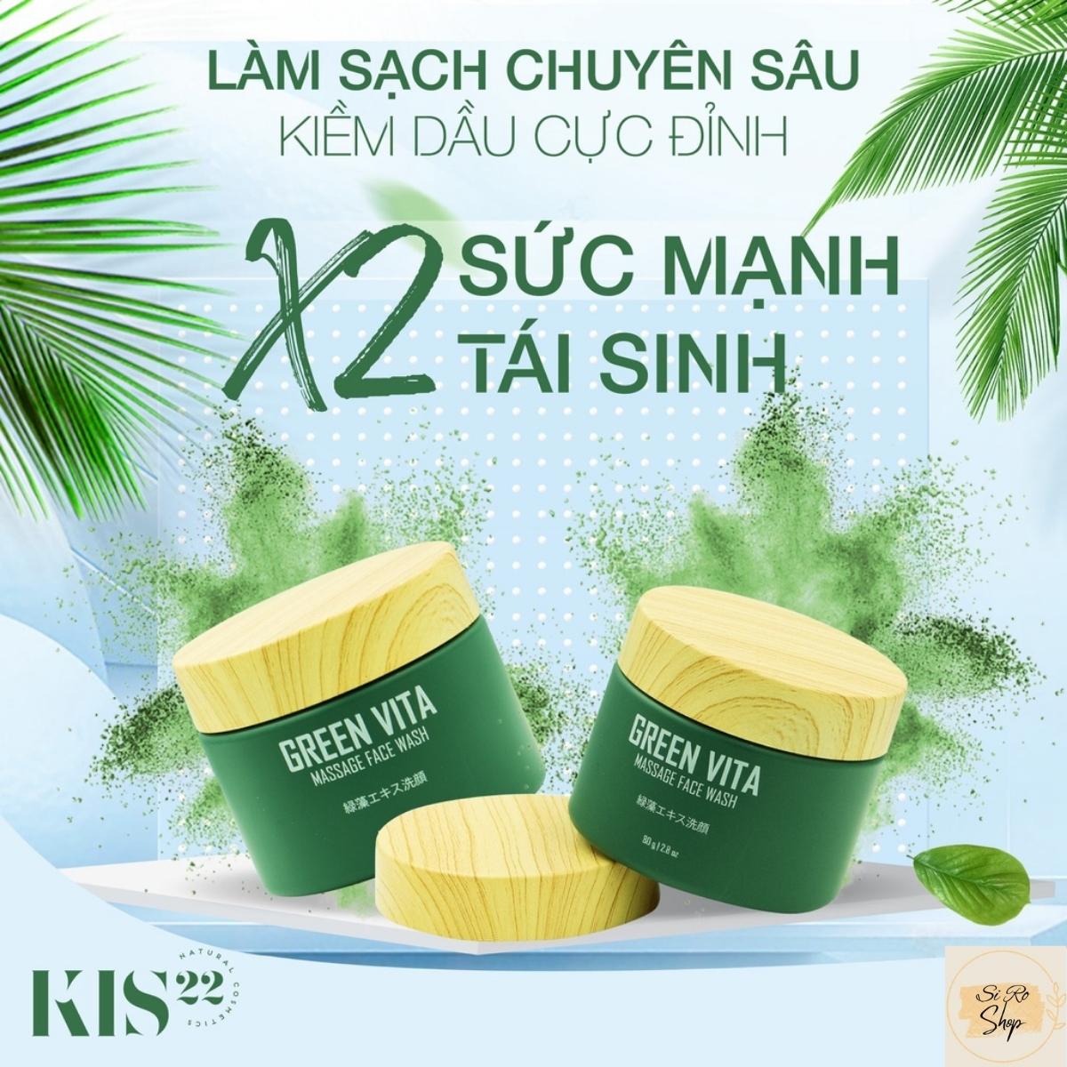 Bột rửa mặt siêu vi tảo green vita kis22, bột rữa mặt massage tẩy tế bào chết, tái tạo da chính hãng matxicorp
