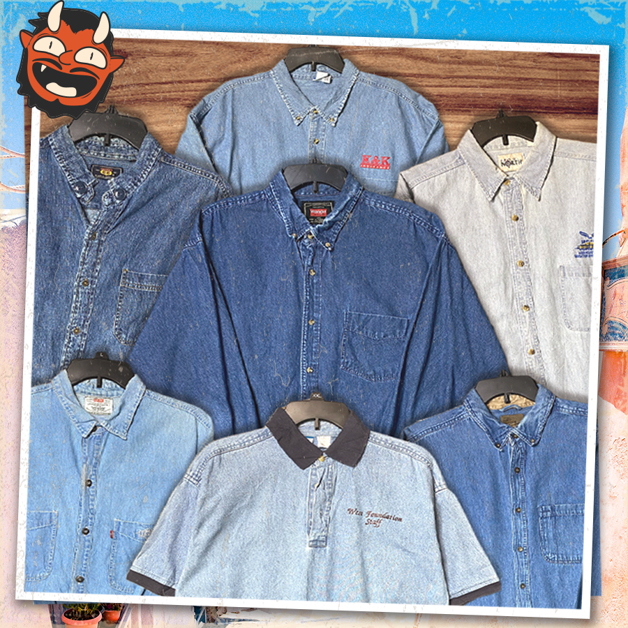 Áo sơ mi denim - jean - kaki secondhand - vintage, cổ điển -