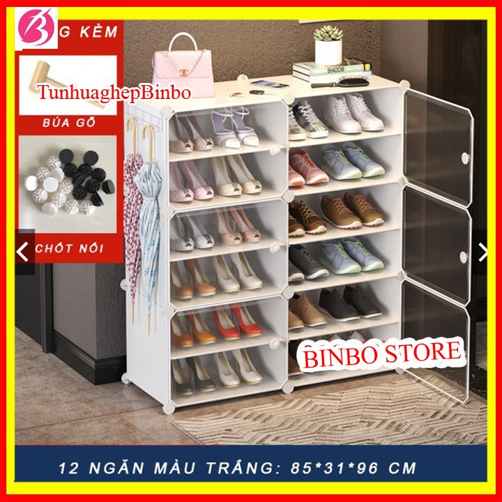 Tủ nhựa lắp ghép để giày dép kiểu mới 6 ô 12 ngăn để được 24 đôi giày, dễ dàng tháo lắp, tiện lợi