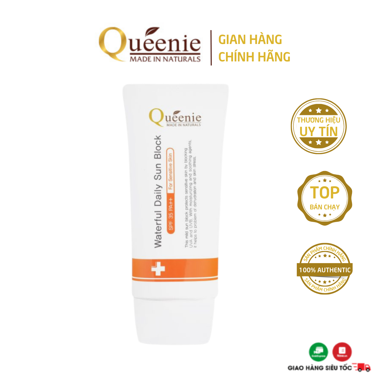 Kem chống nắng SPF 35PA++ Queenie AC Pure 50ML - tốt cho da nhạy cảm và da mụn