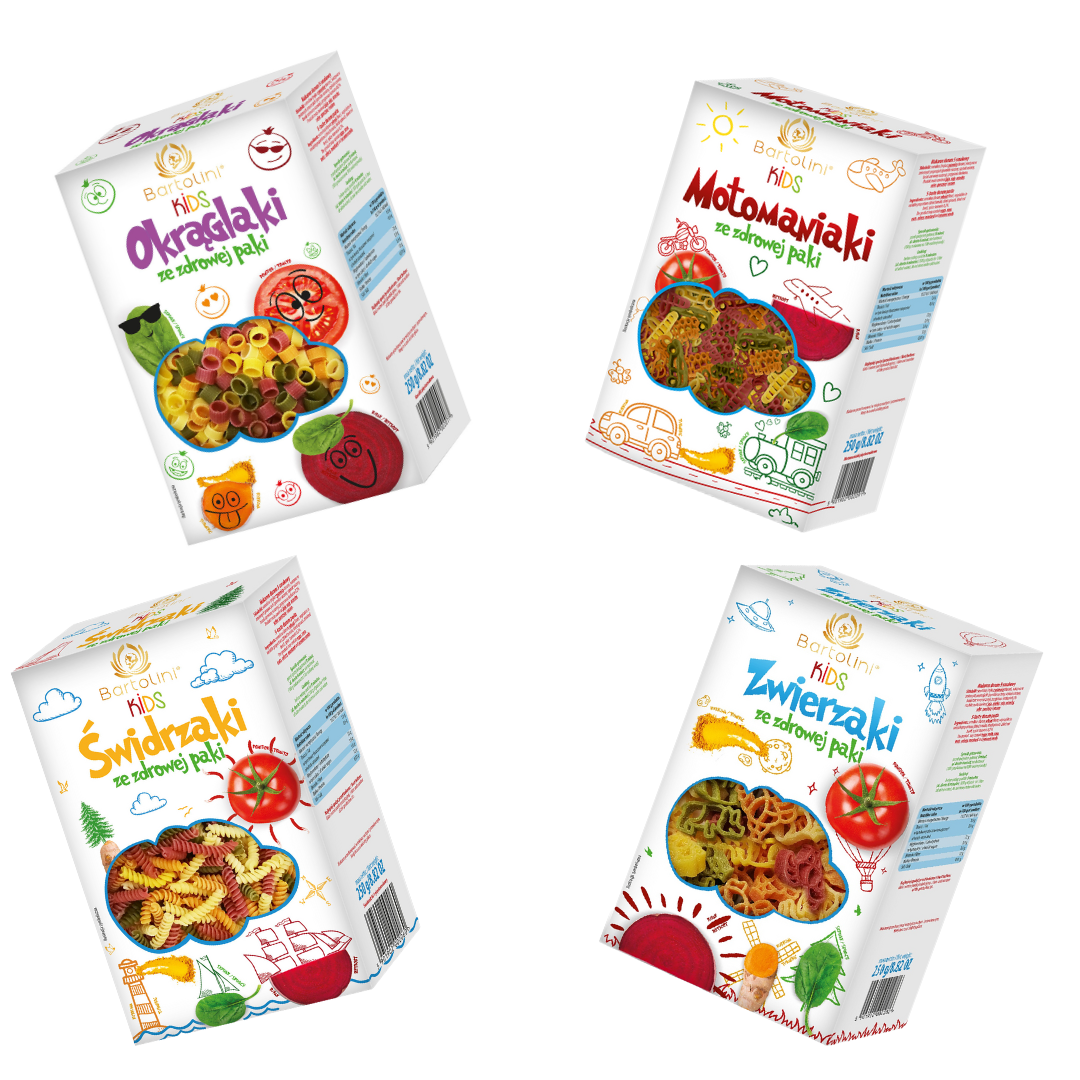 Mì nui rau củ cho bé hình động vật và hình xe động cơ 250gr - Bartolini