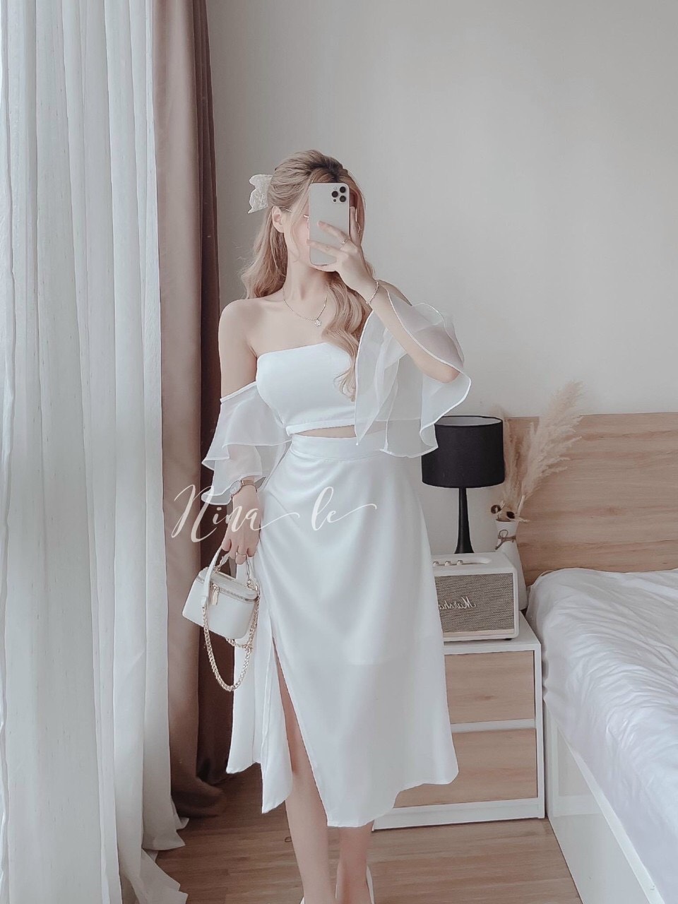 [Voucher 50k Freeship Max 0 đồng toàn quốc] Set váy voan tơ có mút màu trắng dự tiệc áo croptop tay bèo chân váy trắng xẻ tà chân váy maxi set váy đi biển sang chảnh set bánh bèo set váy mặc đi chơi áo tay voan bèo cách điệu phối chân váy midi DX