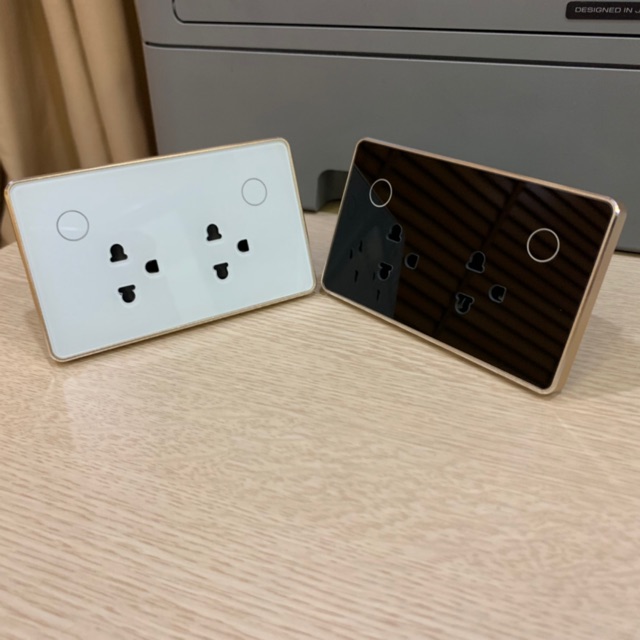 Ổ cắm thông minh đôi âm tường zigbee Tuya, Ổ điện zigbee tuya viền vàng cao cấp