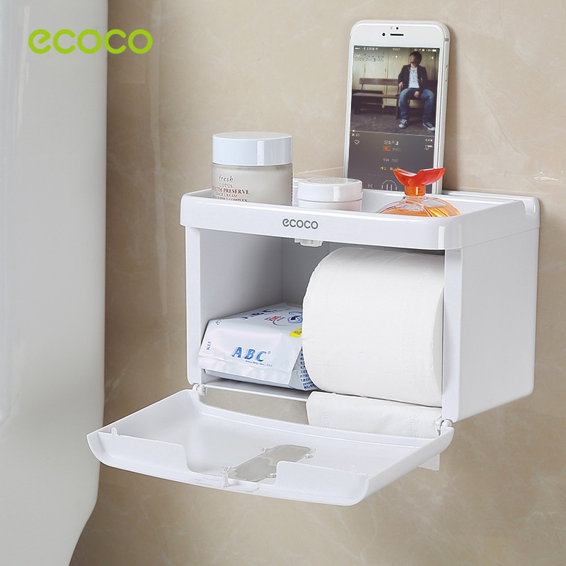 Hộp đựng giấy vệ sinh ecoco 1612 có khay để điện thoại và vật dụng