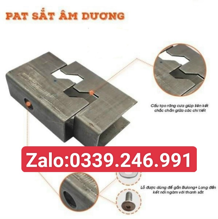 Ngàm pát sắt răng cưa âm dương lắp ráp bàn ghế sắt xếp gọn 20x40, 25x50mm