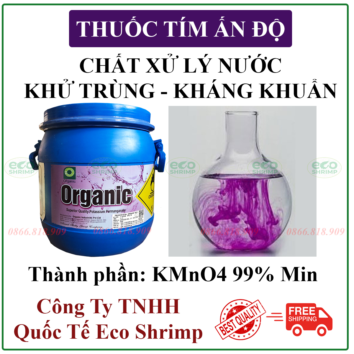 500 gr thuốc tím tắm cá - kmno4 99% ấn độ khử trùng nước nuôi cá/ tôm
