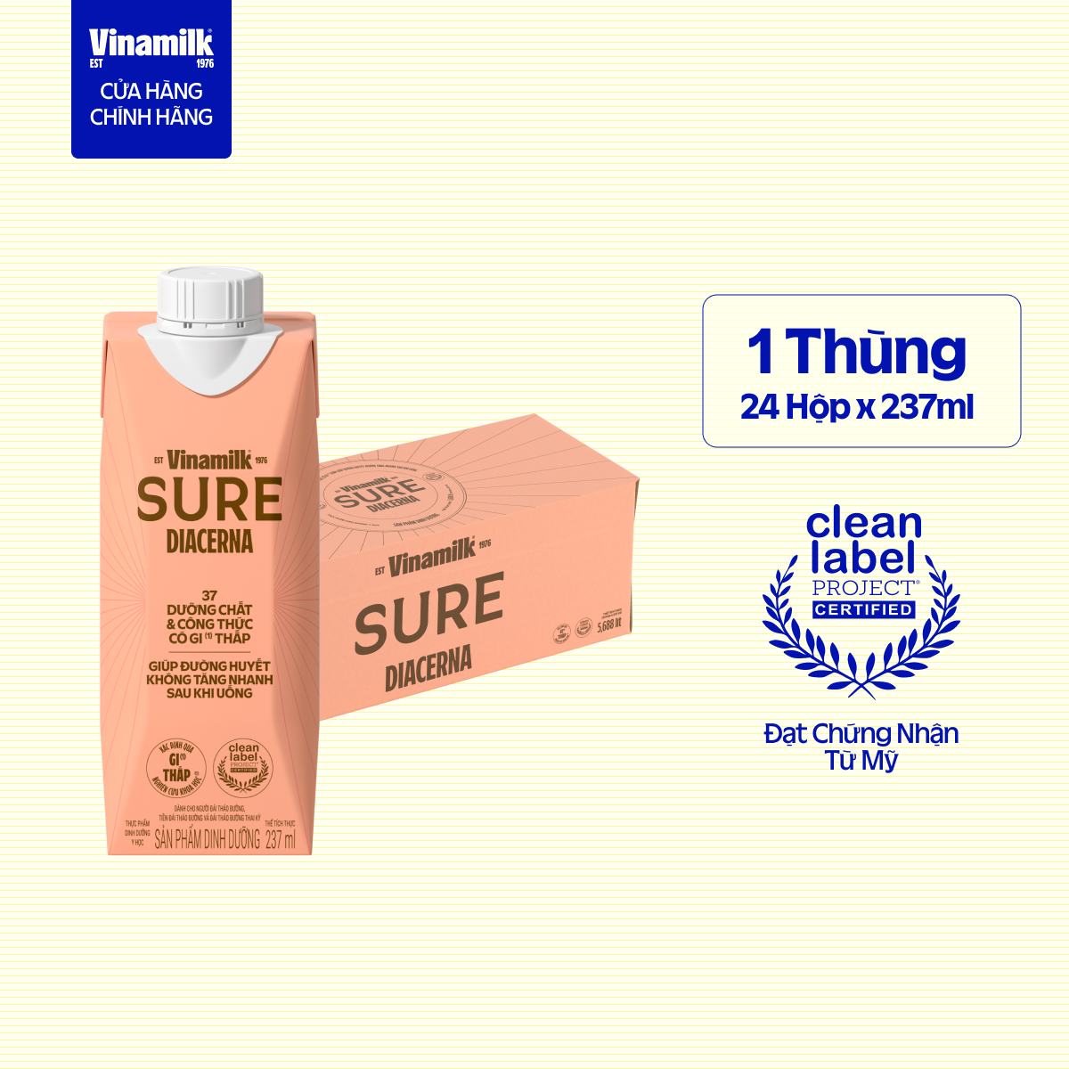 [CHỌN PHÂN LOẠI] Sữa Bột Pha Sẵn Vinamilk Diacerna 237ml với 37 dưỡng chất với công thức có chỉ số đường huyết thấp|