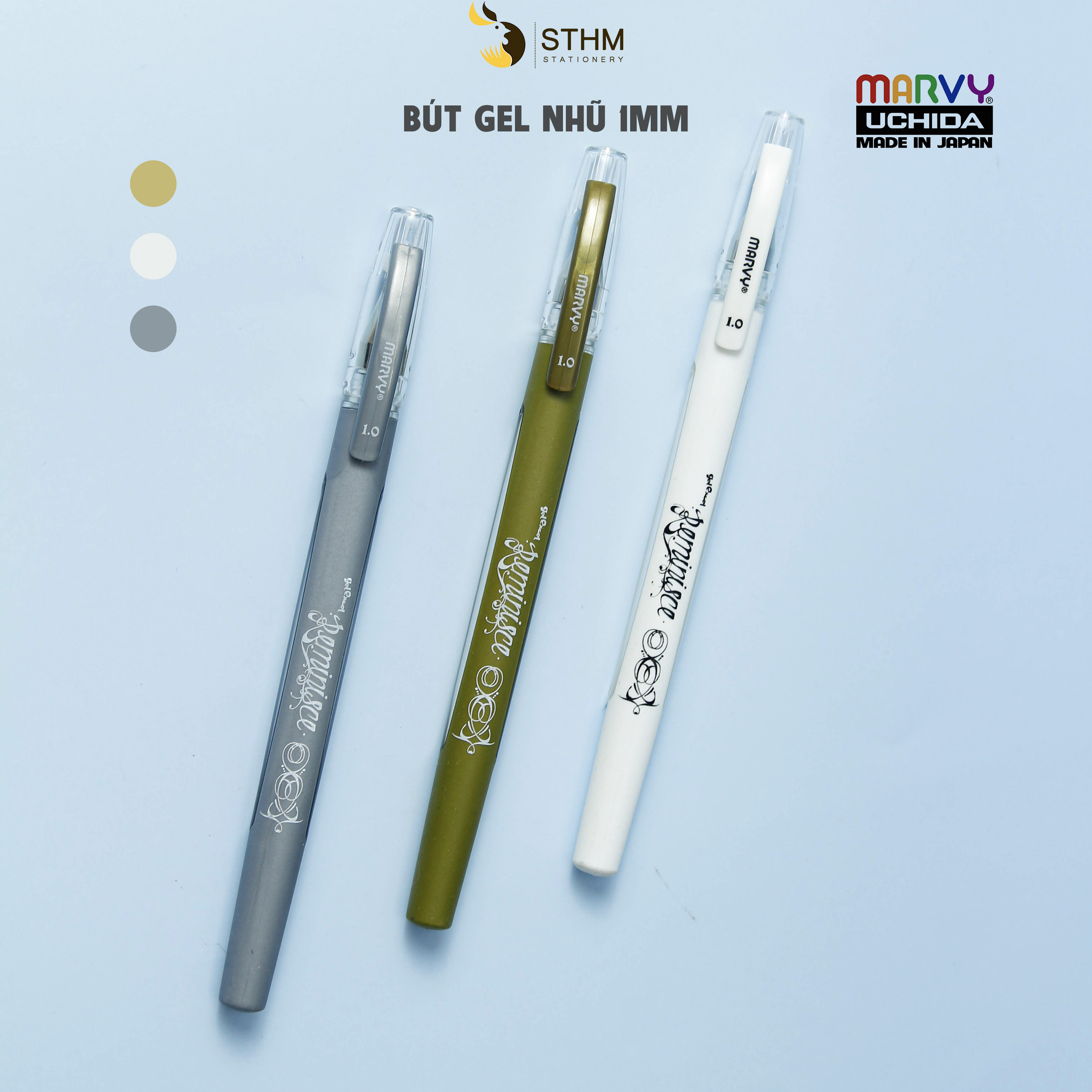 Chính hãng Marvy - Bút Gel Marvy Uchida 920 - Ngòi 1mm, mực gel trắng, bạc, vàng đồng - Mực ra đều và không bị tắt mực