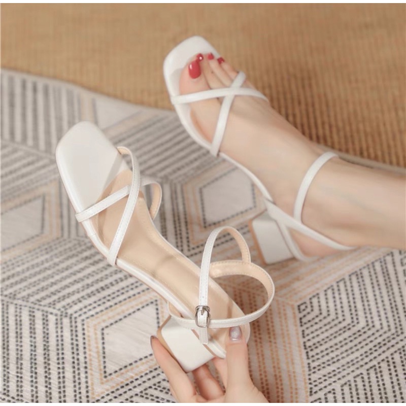 Giày cao gót quai đan chéo gót vuông 5 phân CG-0606