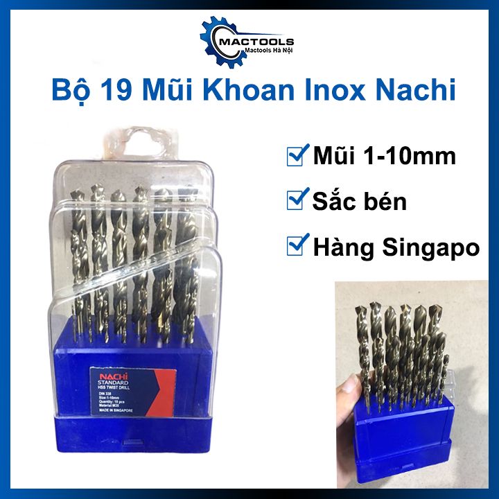 Bộ 19 mũi khoan inox Nachi Singapore đường kính 1-10mm sắc bén đa năng