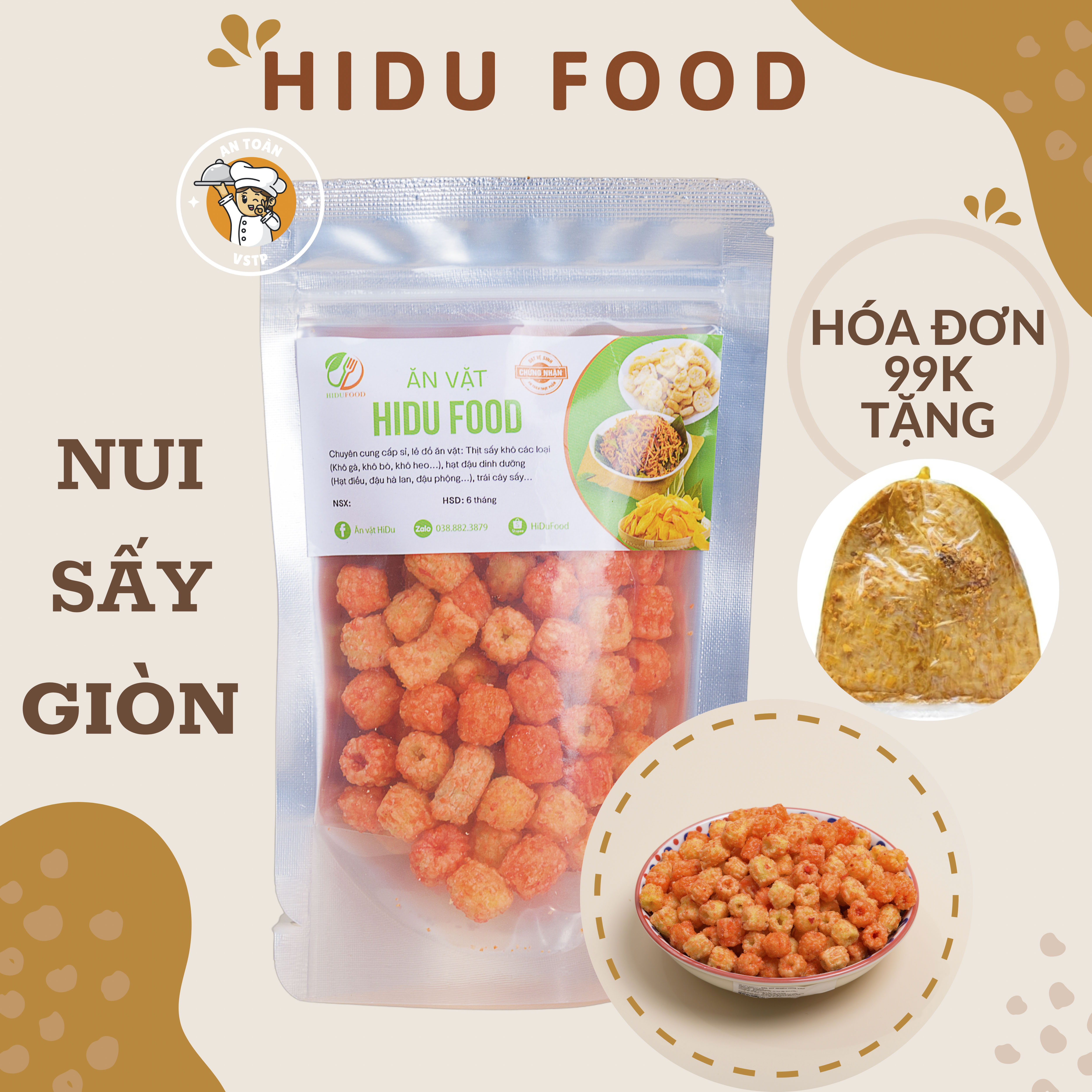 Nui sấy giòn cay tẩm vị loại ngon đồ ăn vặt HiDuFood