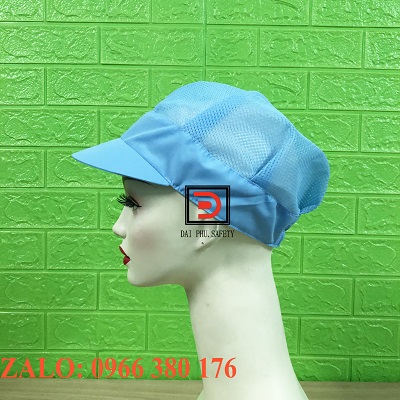 Mũ lưới trùm tóc công nhân màu xanh có lưỡi trai (hình thật)
