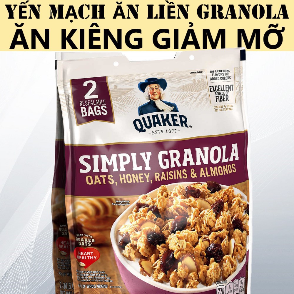 Yến mạch ăn liền quaker granola 987g ăn kiêng giảm mỡ không cần chế biến
