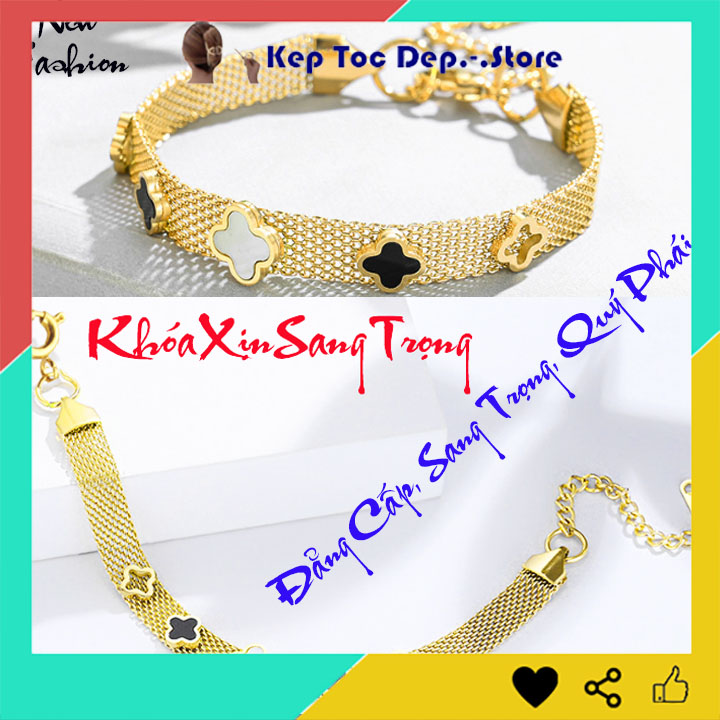 (Khóa xịn) Lắc tay titan cao cấp bản lưới đính hoa 4 cánh siêu đẹp, bền màu, hợp thời trang, dễ phối đồ - Đem lại vẻ đẹp sang trọng, quý phái cho người đeo