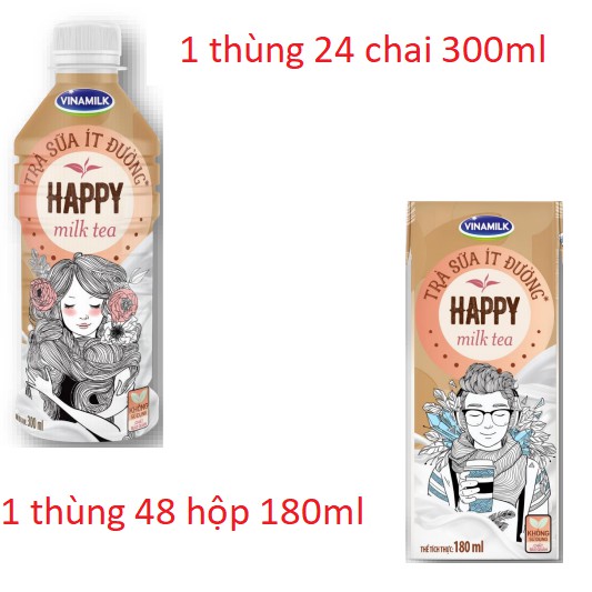 Trà sữa Vinamilk ít đường Happy MilkTea Hộp 180ml/ chai 300ml