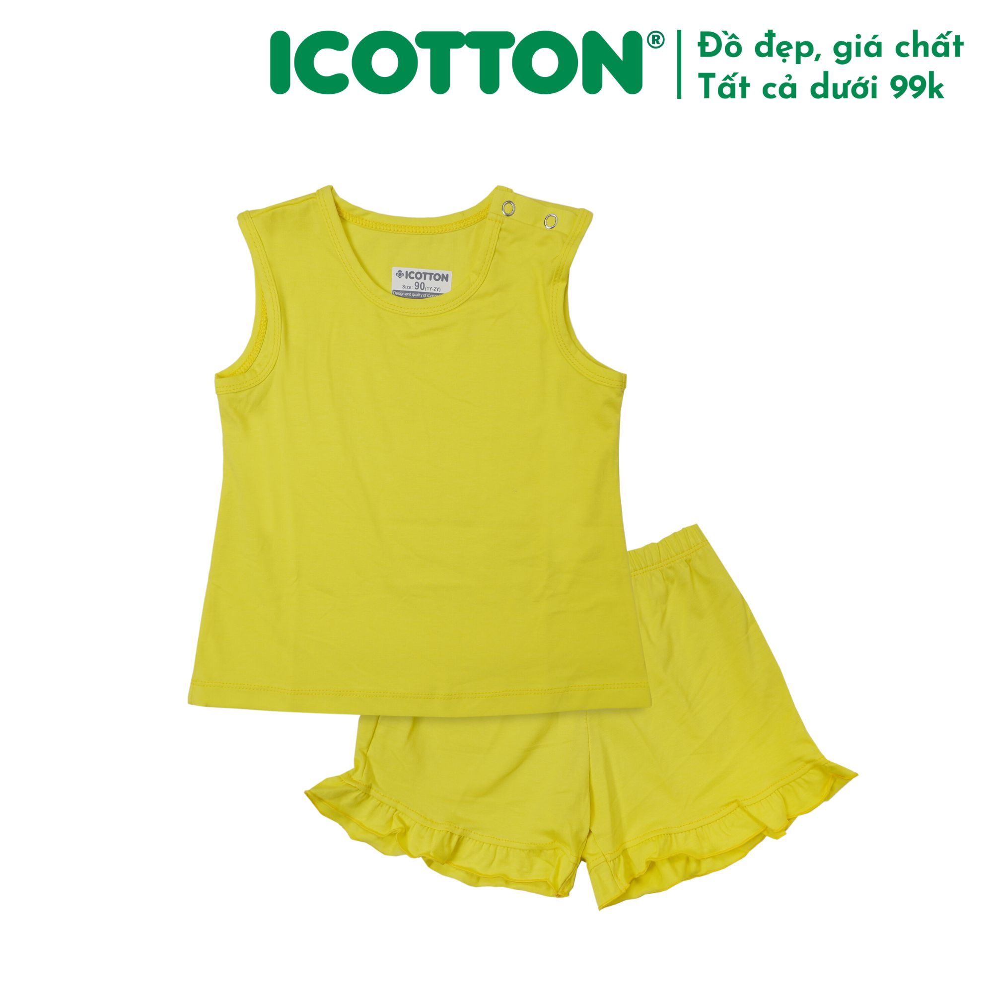 Bộ quần áo bé gái Icotton gấu bèo màu Vàng chanh BG165